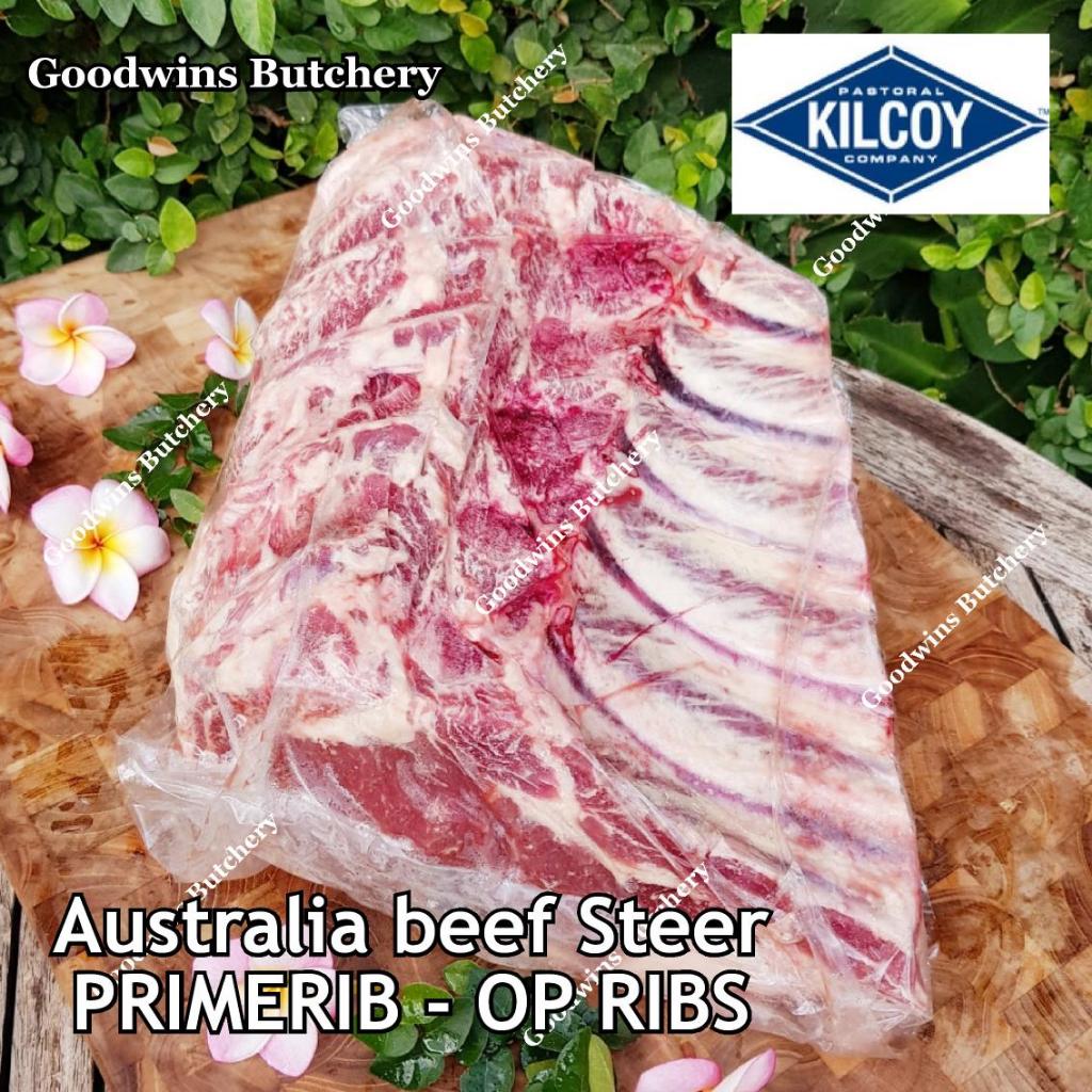 

6kg 5ribs PRIMERIB OP (Oven Prepared) RIB Australia beef STEER (young cattle) KILCOY BLUE DIAMOND frozen whole cut