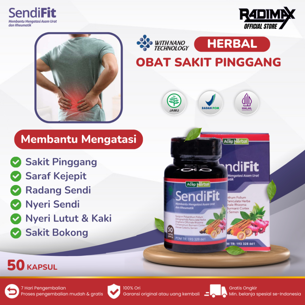 SendiFit - Obat Sakit Pinggang Saraf Kejepit Bokong Nyeri Sendi Radang Sendi Lutut Kaki Herbal Alami