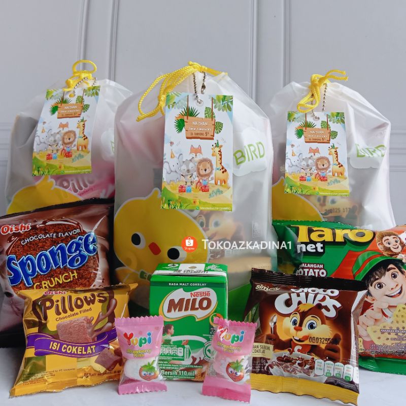 

BINGKISAN SNACK ULANG TAHUN/ IDUL FITRI POUCH SERUT FREE HANGTAG