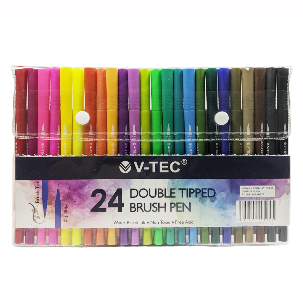 

V-TEC Double Tipped Brush Pen 12 & 24 Warna / Spidol / Brush Lettering