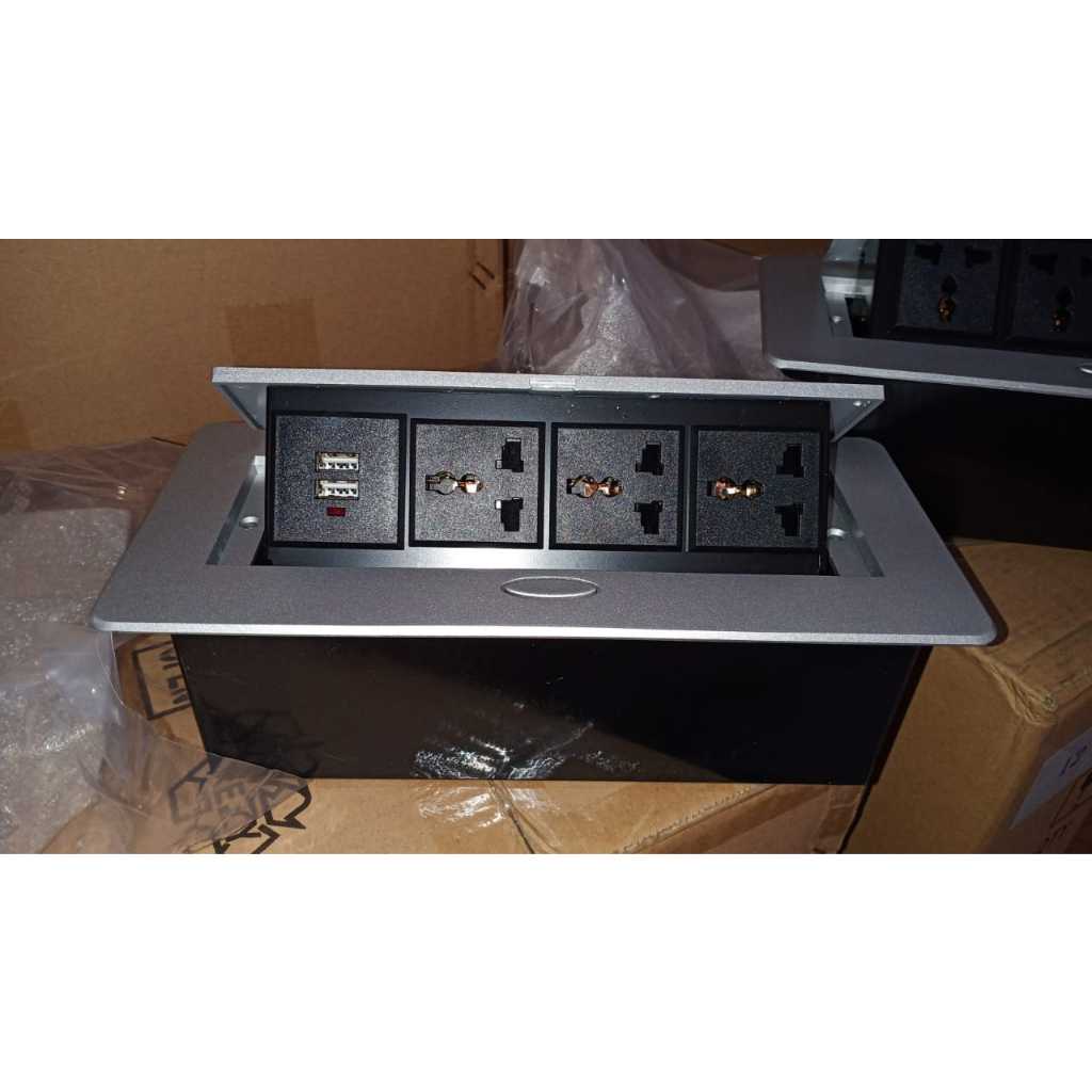 STOP KONTAK MEJA TANAM 3 PIN DAN OUTLET USB