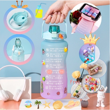 Sport Botol Minum 2 Liter 2000ML VIRAL 2L Korea Kekinian Lucu Unik Warna Gradasi Water Cup With Rand