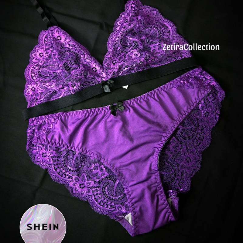 Baju Tidur Hot Purple Set Floral Shein