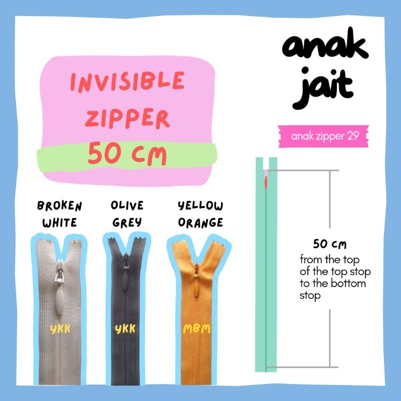 Resleting Jepang/Resleting Jepan YKK/ Resleting Jepang YKK 50 cm/ Invisible Zipper Dress