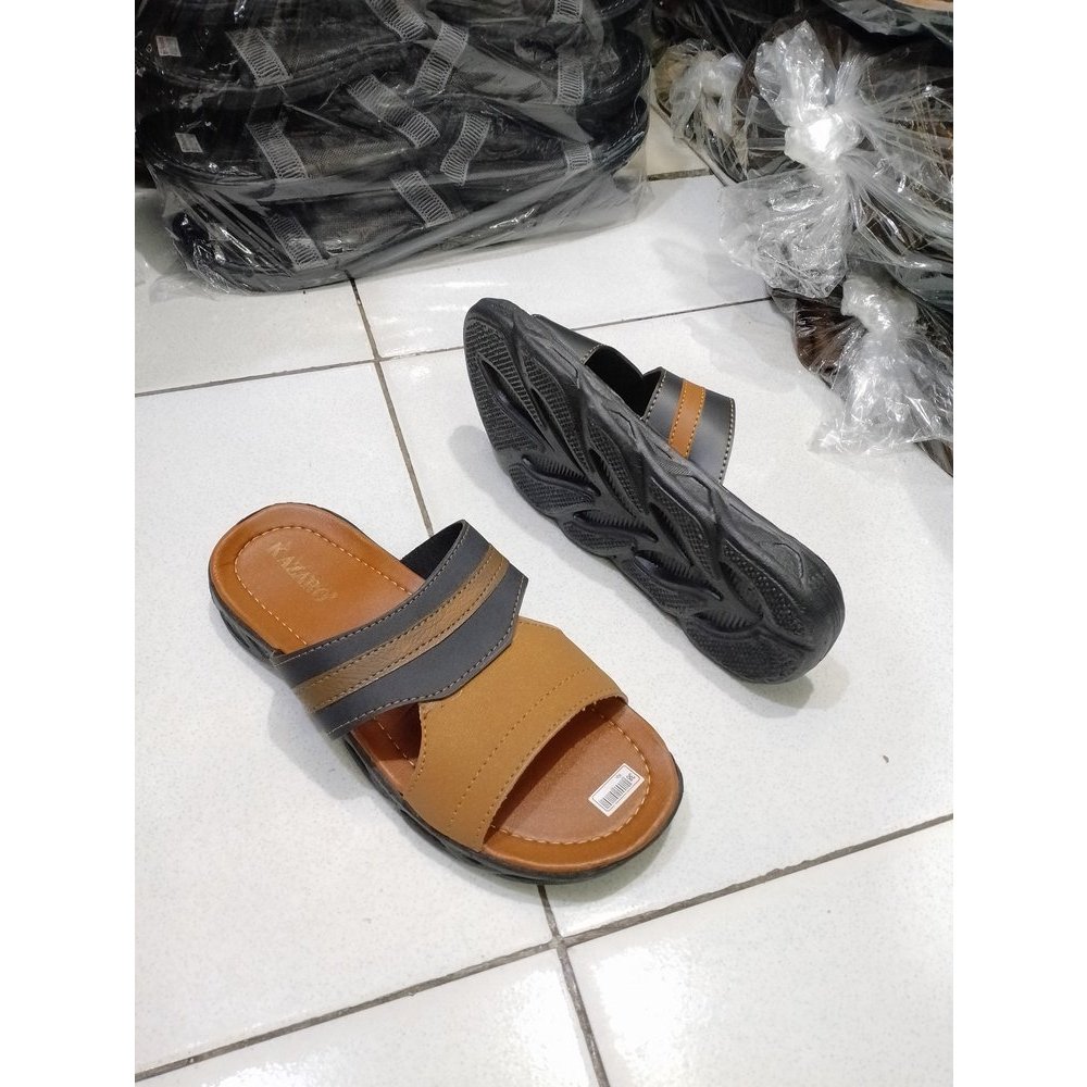 Sandal Selop Cowok Sandal Slop Kulit Sintetis Pria Model Slide - Sendal Selop Bahan Kulit Berkualita