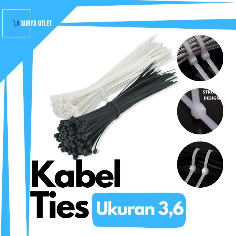 Kabel Ties/Cable Ties Warna Hitam dan Putih Ukuran 3.6 x 200 mm
