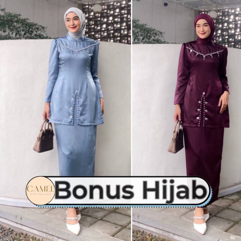 ( FREE HIJAB ) NEW Oneset Fayra Kurung Melayu Malaysia Dress Pesta Setelan Wanita Baju Kondangan Kekinian Full Payet New 2024