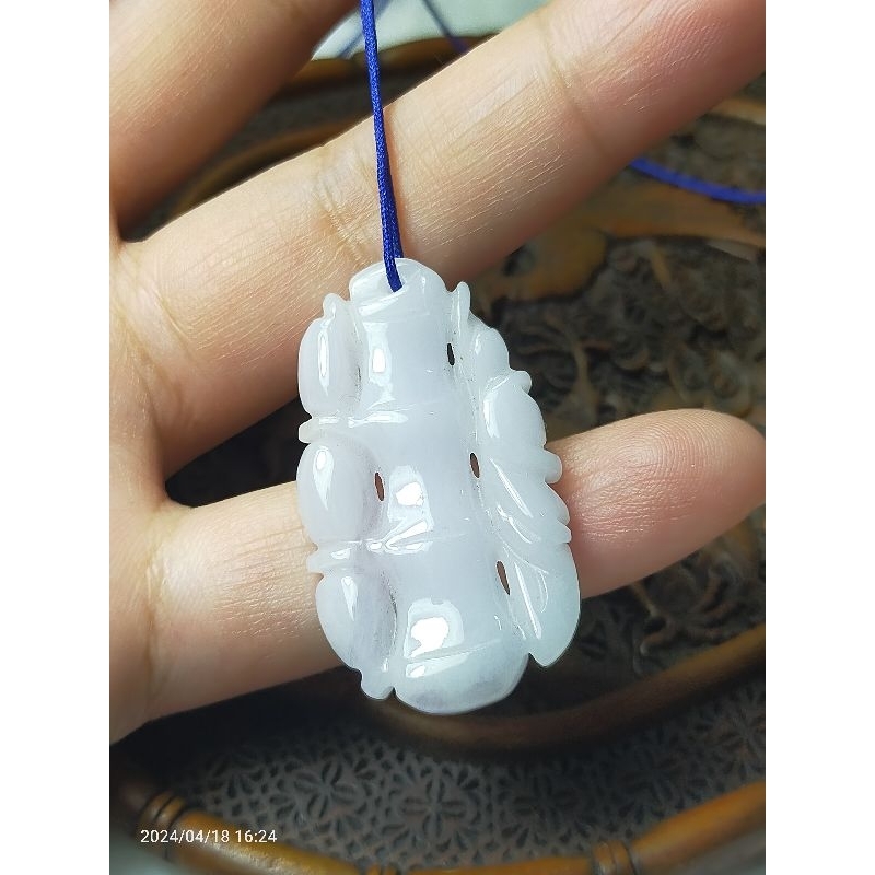 Kalung Liontin Giok Burma Bambu Kelelawar lavender + sertifikat