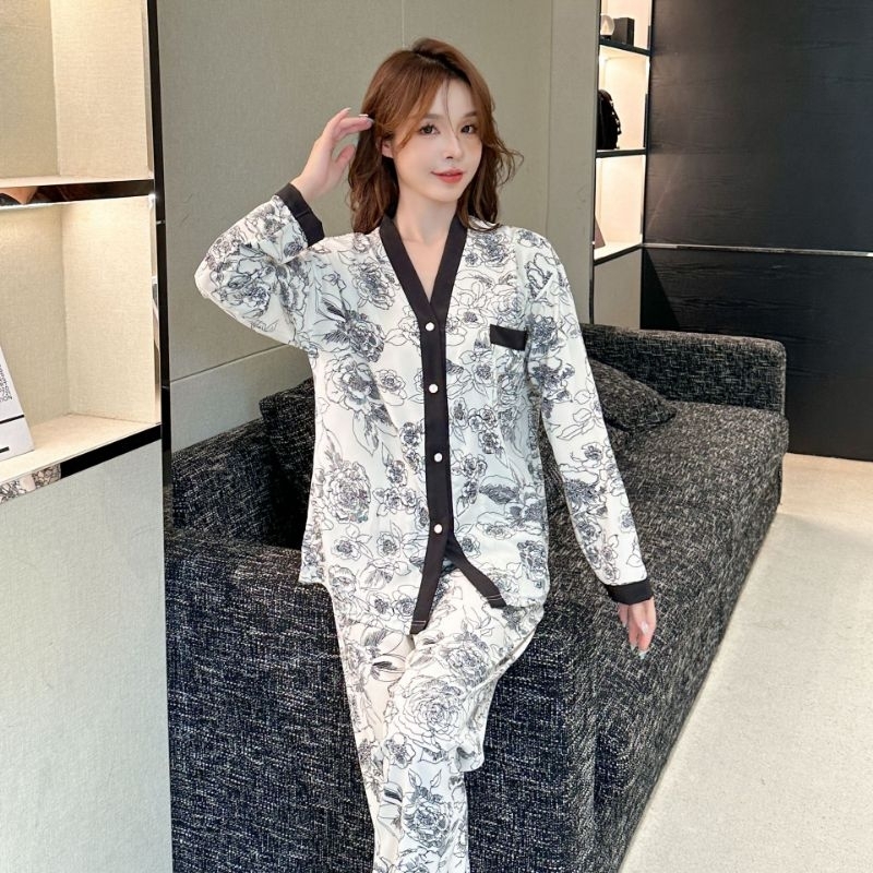 CB516 Piyama Baju Tidur Wanita Dewasa Model Kemeja Lengan Panjang / Setelan Set Baju Tidur