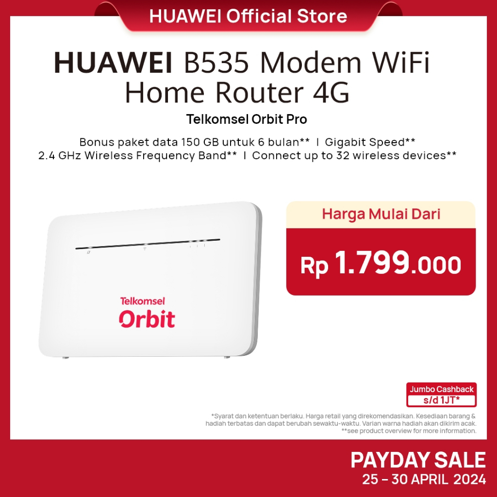 Telkomsel Orbit Pro H1 Modem WiFi 4G High Speed Bonus Data