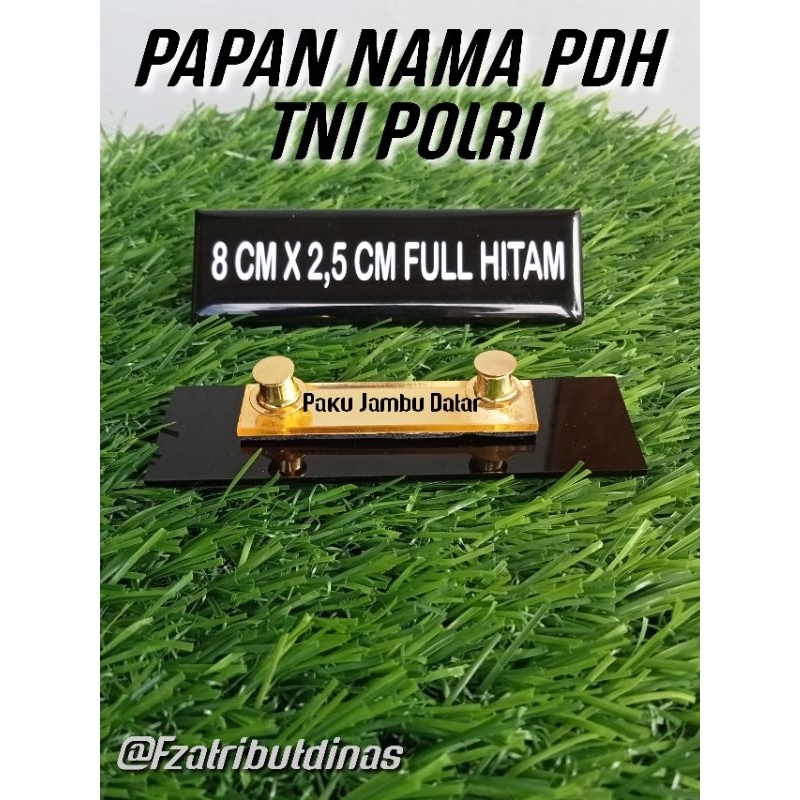 

Papan Nama / Nametag PDH FULL HITAM UK. 8 CM X 2,5 CM Standar TNI POLRI, SATPAM dan lainnya Bisa Tambah Logo, dan keterangan Bawah