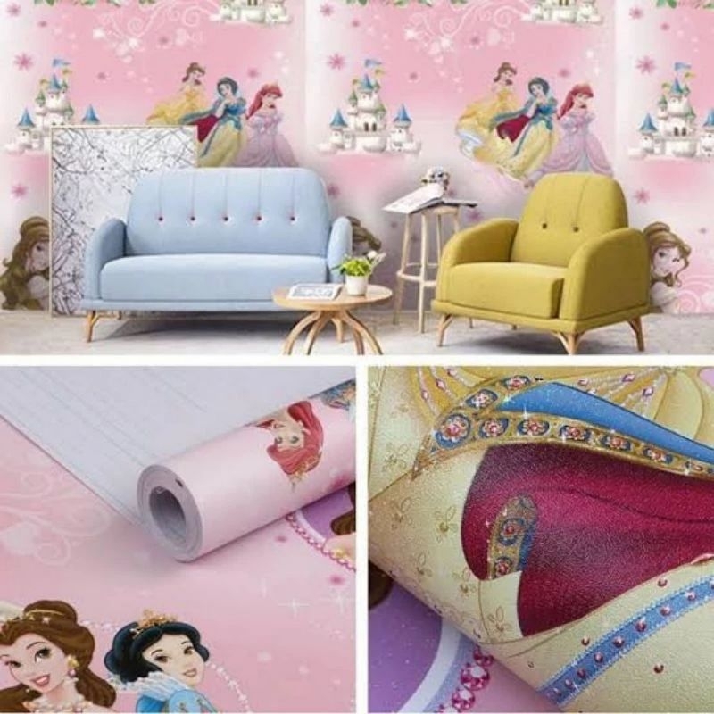 Wallpaper Stiker Dinding Motif Karakter  Princess Pink Dekorasi Dinding Kamar Tidur Anak