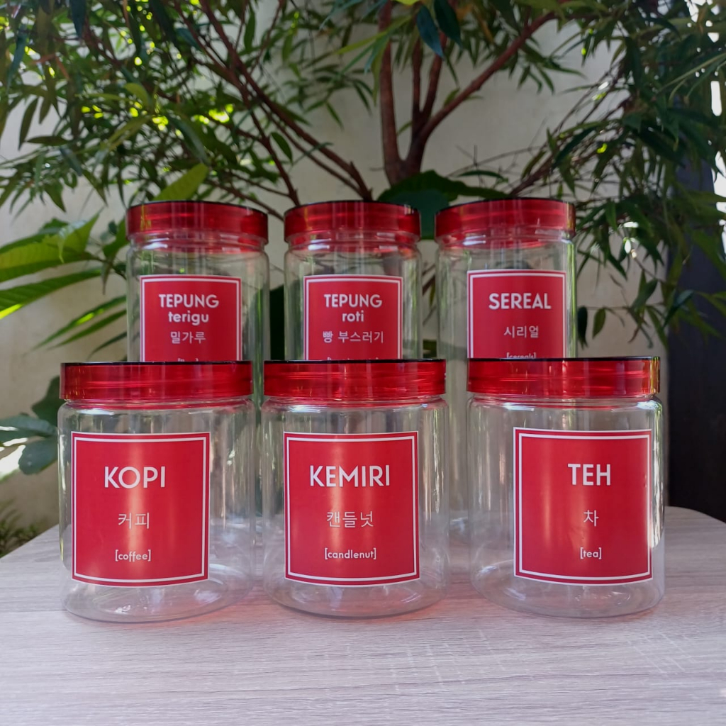Toples Bumbu Dapur Warna Merah Transparan Gratis Stiker Label Anti Air