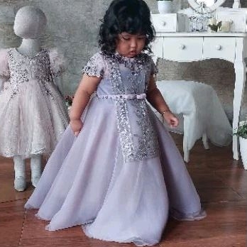 Dress Pesta Anak Brokat Payet Manik Tulle Organza Navy *Luxury Yezihwa*