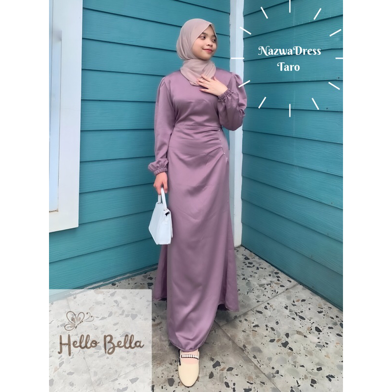 NAZWA Dress Satin Silk Premium Baju Fashion Wanita Kondangan Wisuda Couple Muslimah Gamis Lebaran Br