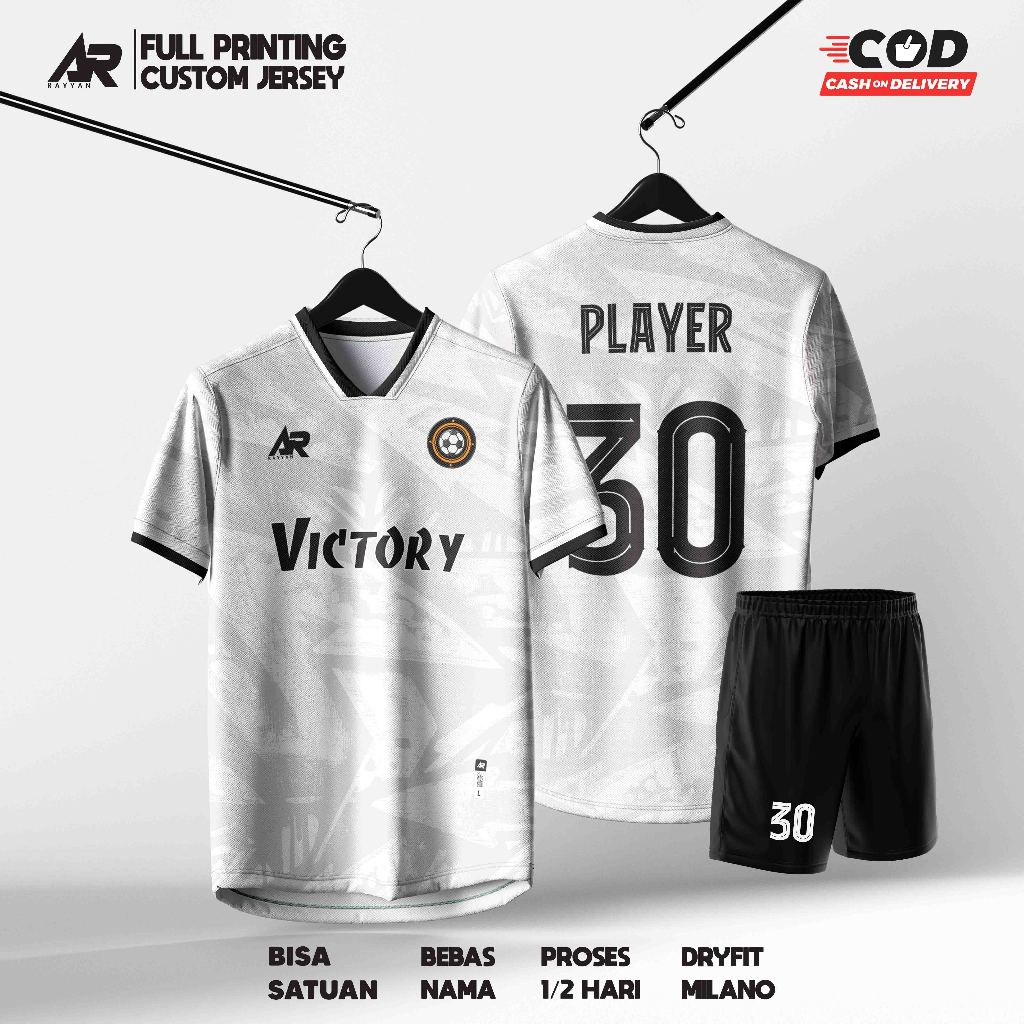 JERSEY BAJU BOLA FUTSAL CUSTOM FULL PRINTING HITAM PUTIH