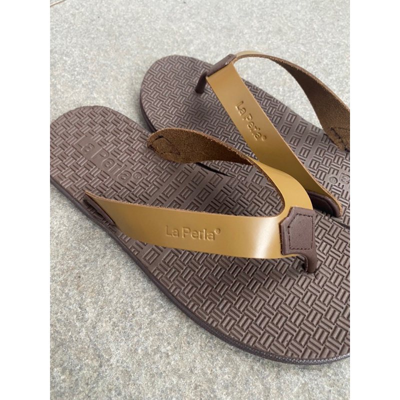 Sandal Jepit Kulit Asli FFL La Perla PRADA Sendal Pria FlipFlop Leather LaPerla Flip Flop Unisex