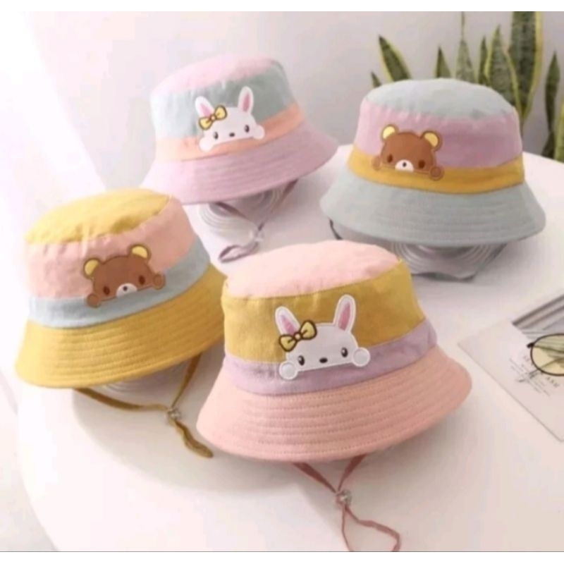 TOPI BUCKET KOMBINASI GAMBAR BORDIR ANAK PEREMPUAN/TOPI BUCKET ANAK PEREMPUAN/TOPI LUCU ANAK PEREMPU