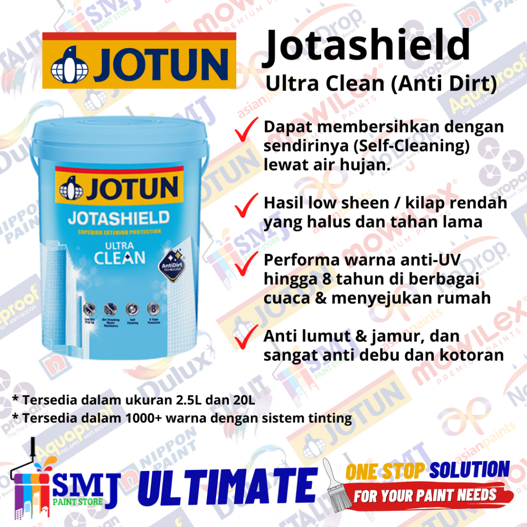 Cat Tembok Eksterior Anti Noda JOTUN JOTASHIELD ULTRA CLEAN Warna 0001 White 20L