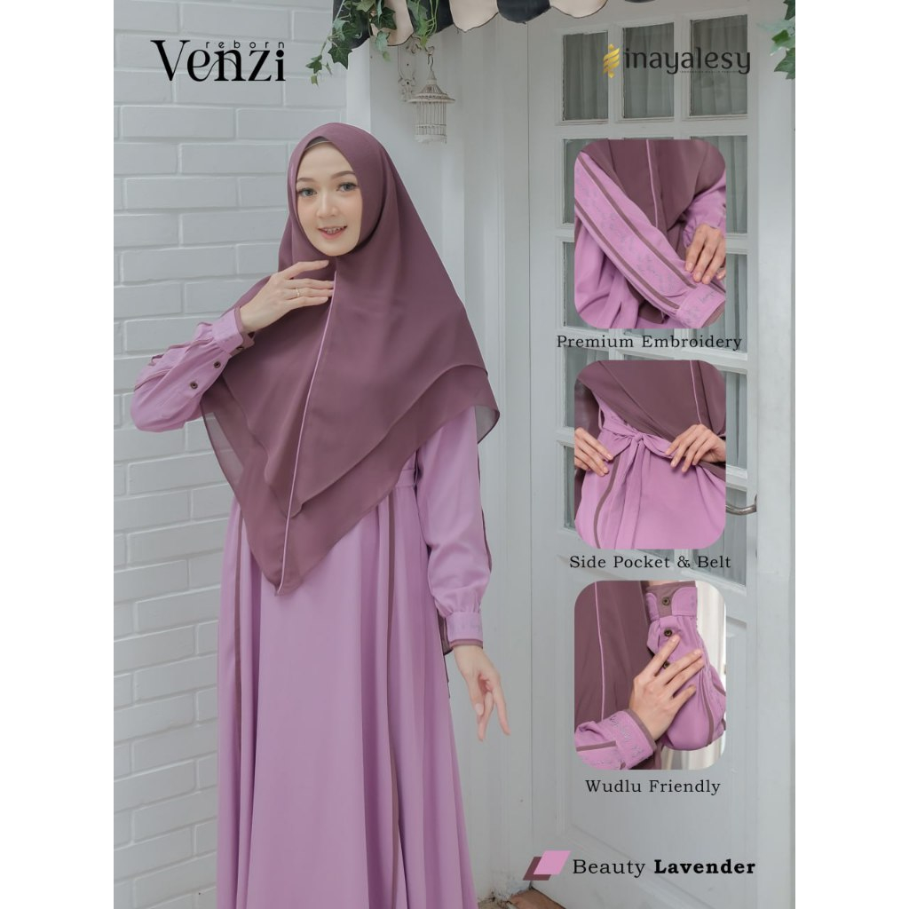 GAMIS SET HIJAB SEGI EMPAT INAYA EXCLUSIVE VENZI REBORN BEUTY LAVENDER / GAMIS DEWASA / GAMIS INAYA 