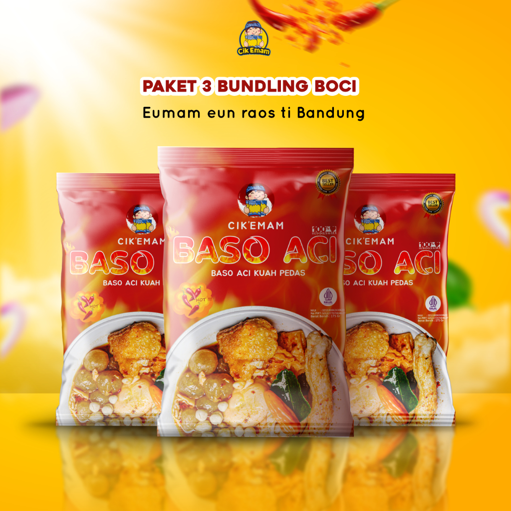 

Cik’Emam – Paket Baso Aci (3 Pcs) - Baso Aci Chili Oil Siomay Lidah Cuanki Batagor Mie - Halal Food