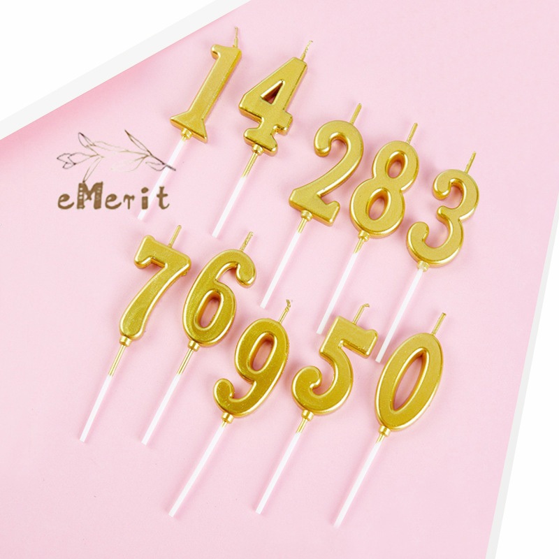 Nomor 0~9 Lilin Angka / Lilin Lilin Ulang Tahun Emas 1pc Lilin Ultah Emas Happy Birthday Cake Golden