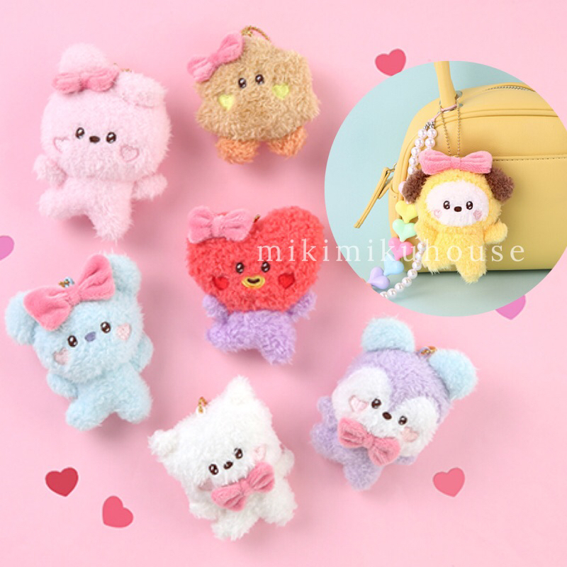 SECURED STOCK BT21 MININI LOVELY PLUSH KEYRING DOLL KEYCHAIN GANTUNGAN BONEKA BTS BT21 FESTA RIBBON 