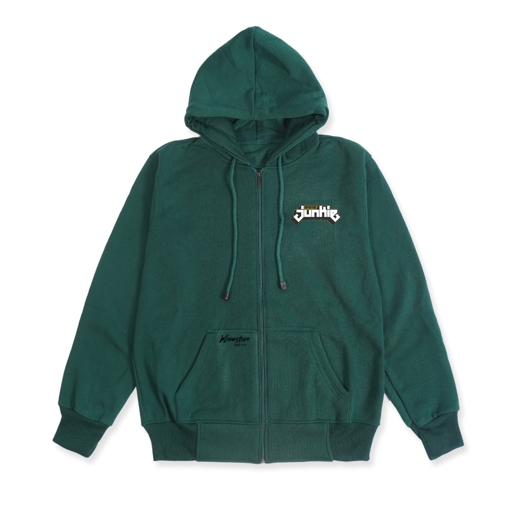 Jaket Resleting Pria Junkie-Hijau Botol Hoodie