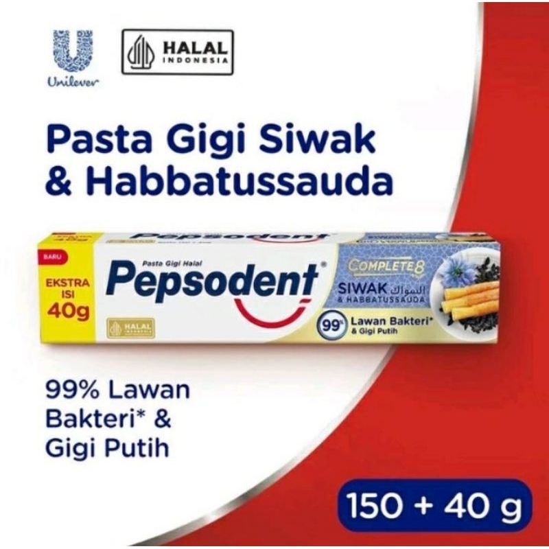 Pepsodent Complete 8 Siwak & Habbatussauda 150 g + 40 g Pasta Gigi Odol 190 g
