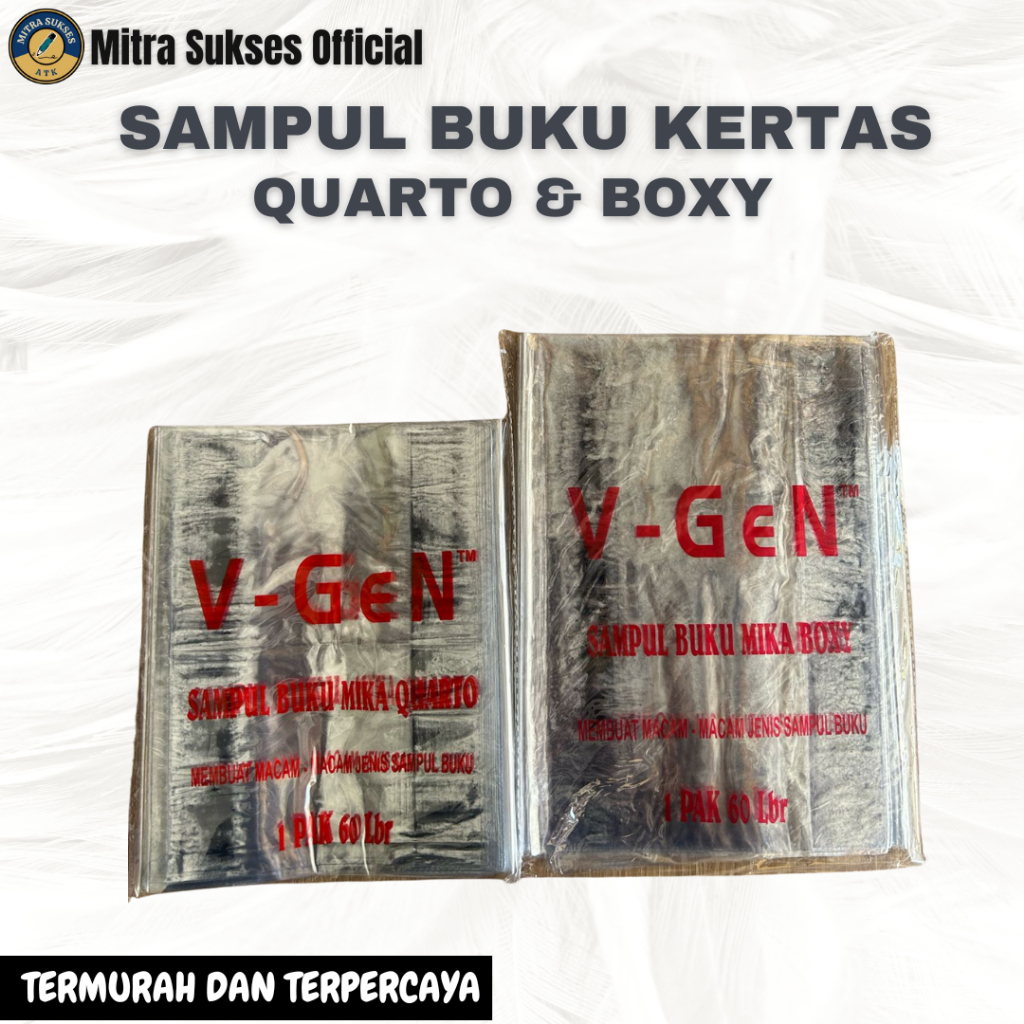 

(10 LEMBAR) SAMPUL BUKU MIKA/PLASTIK KWARTO DAN BOXY MERK V-GEN