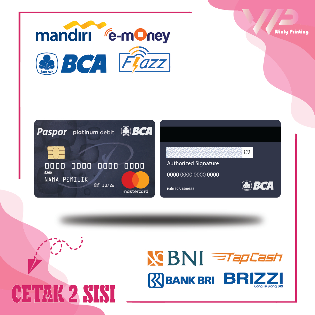 KARTU EMONEY DEBIT KREDIT BCA PLATINUM BLUE MANDIRI FLAZZ BCA GEN 2 BNI TAPCASH BRIZZI BRI - 2 SISI