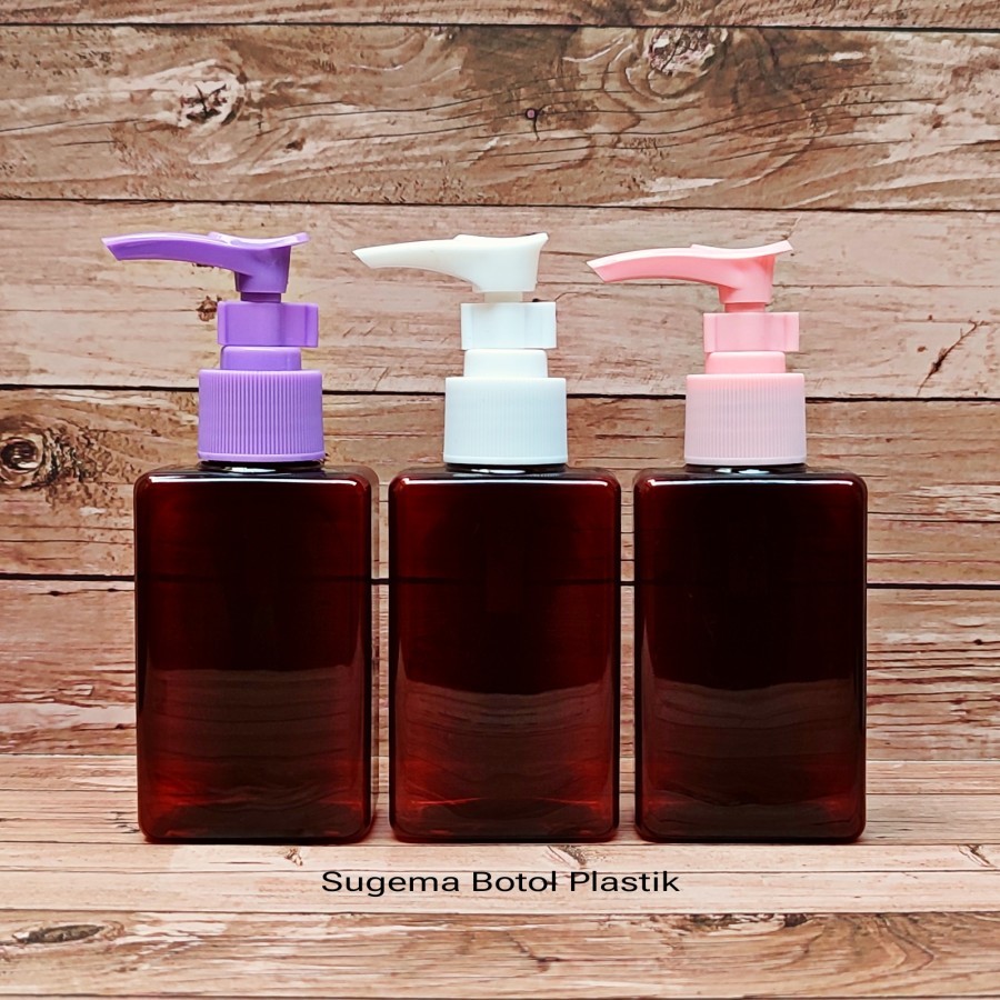 Botol Pump 100ml Kotak Pet Coklat / Botol Plastik 100 Ml Tutup Pump Clip