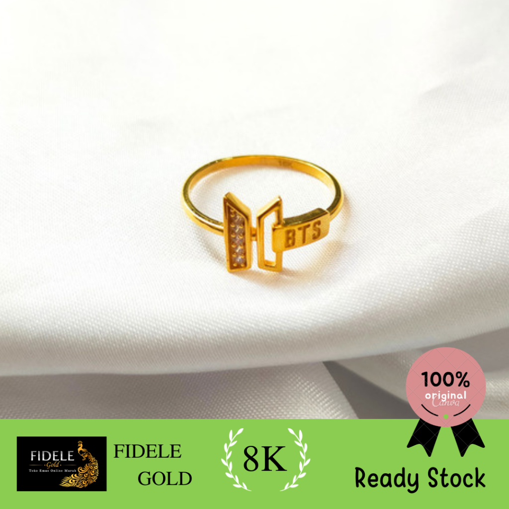 Cincin BTS emas asli emas kuning Emas Muda 8 karat