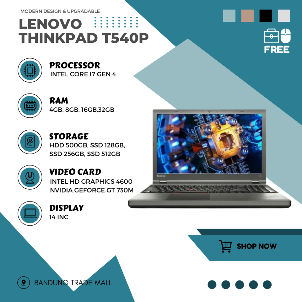 Laptop Gaming / Editing / Rendering Lenovo ThinkPad T540P Core i7 DUAL VGA Ram 16GB SD 512GB MULUS