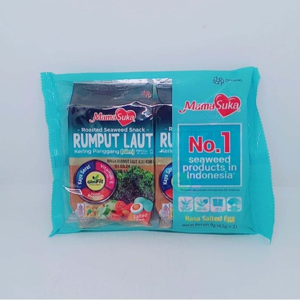 

Mamasuka Snack Rumput Laut Panggang Rasa Telur Asin 1 Pack isi 2 Bungkus