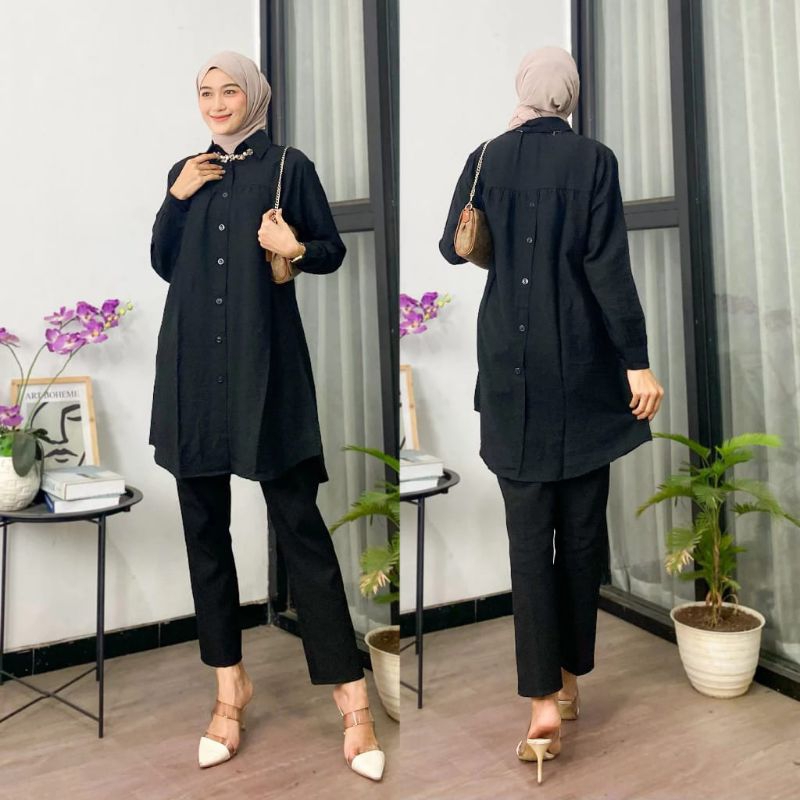 Tunik Zulfa Polo Linen Variasi Kancing Belakang