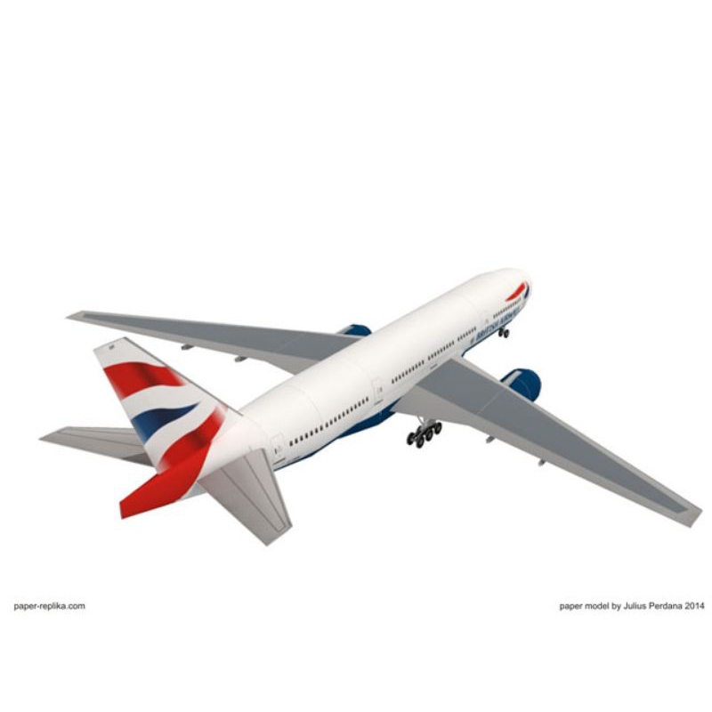 Lembaran pola papercraft pesawat Boeing 777-200 British airways (PA-A7)