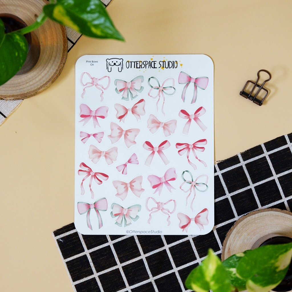 

Otterspace Studio | Pink Bows Deco Sticker Sheet - Stiker Pita Merah Muda Planner & Bullet Journal