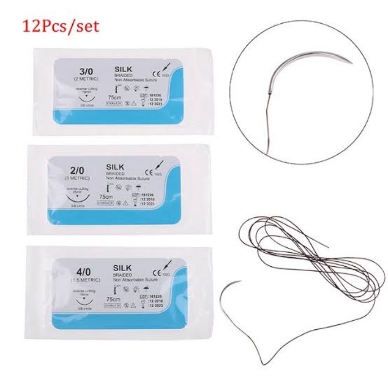 Benang Silk braided Benang suturing Jarum/ benang jahit/ Dental benang steril