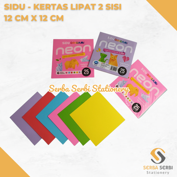 

GROSIR (1 PAK ISI 25 LEMBAR) SIDU - ORIGAMI / KERTAS LIPAT FLOURESCENT 2 SISI 12 CM X 12 CM / 12X12 CM