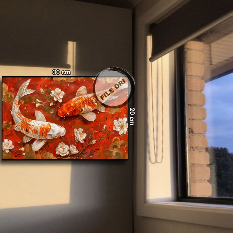 poster kayu hmr koi fish/ikan koi hias poster kayu hmr 20x3