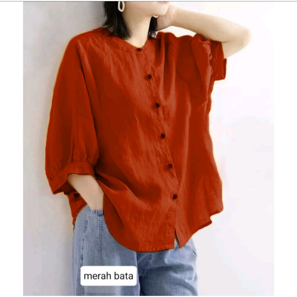 KEMEJA AZALEA ATASAN BAHAN LINEN RAMI BLUS PRODUK TERBARU FASHION KEKINIAN
