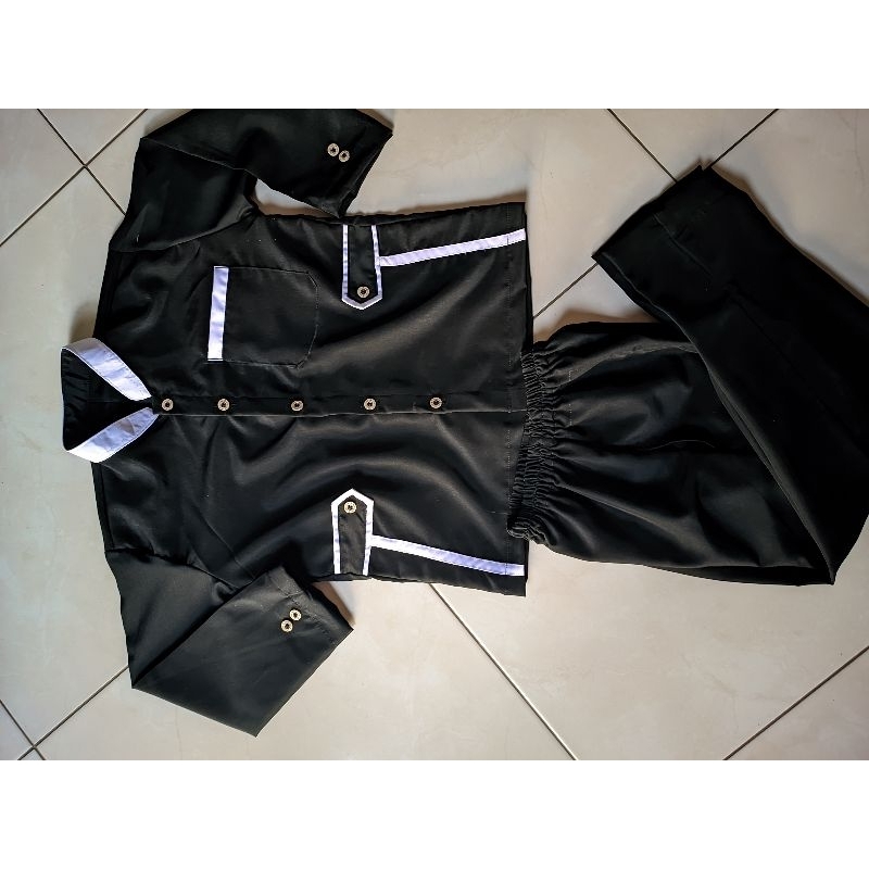 Baju koko anak hitam motif putih