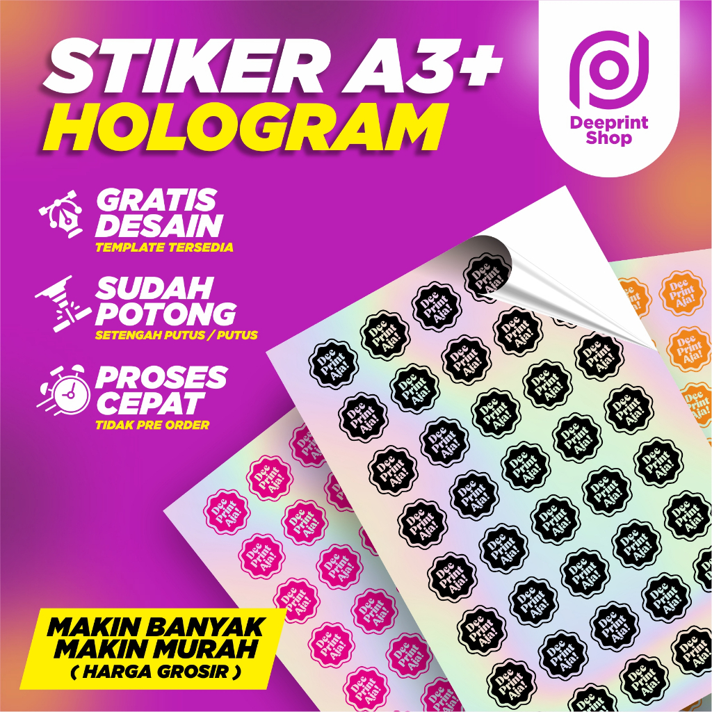 

Cetak Stiker Hologram A3+ Print Cut Label Kemasan Produk Merchandise Skincare Makanan Minuman TERMURAH