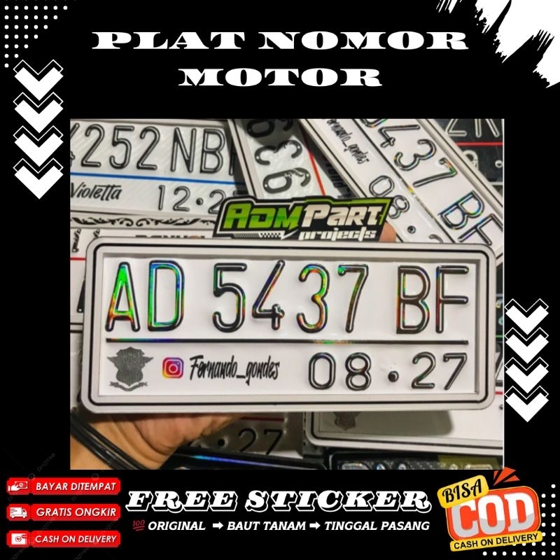 PLAT NOMOR MOTOR WARNA PUTIH//PLAT NOMOR MOTOR WARNA PUTIH HOLOGRAM