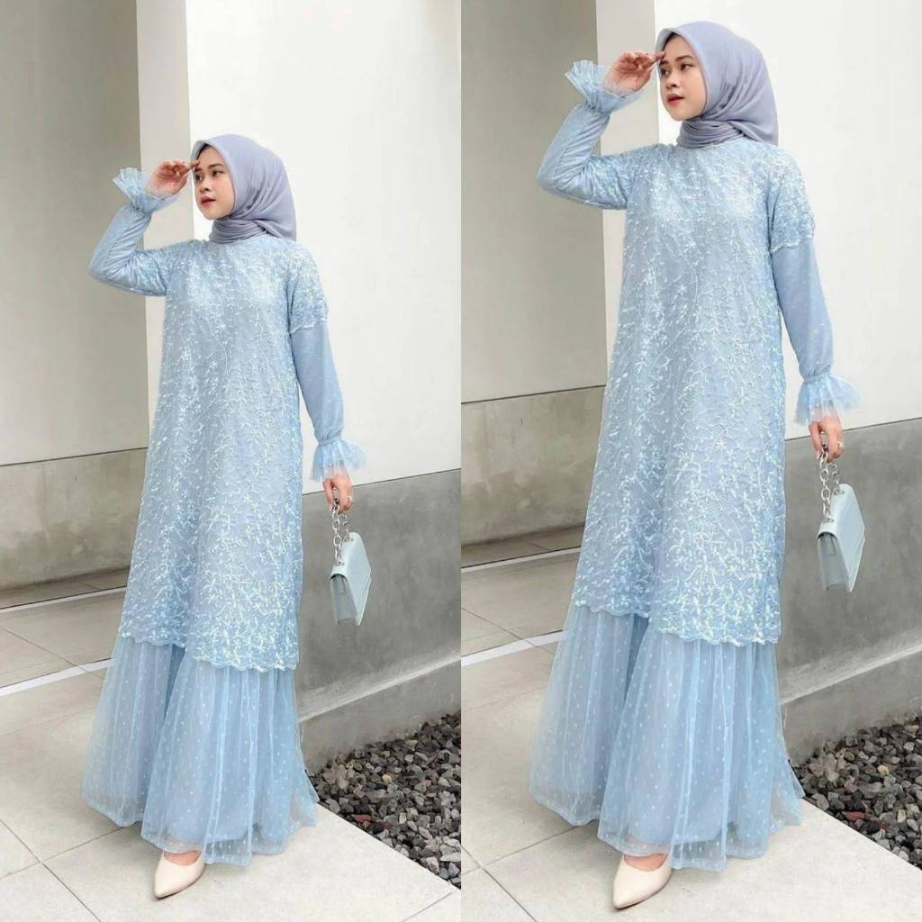 Maxi gamis wanita terbaru muslim bahan tile mutiara polos Dalaman Kombinasi Panjang Lilac Dress Pest