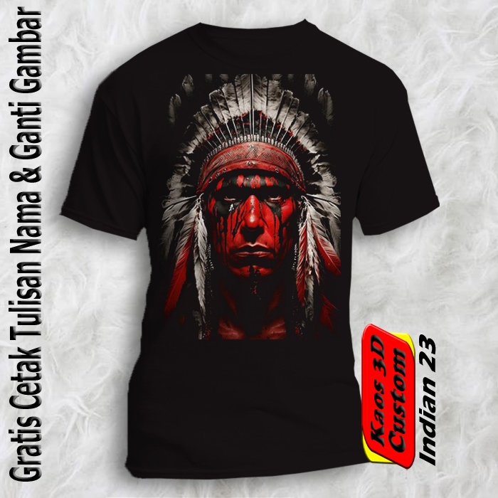 Kaos Hitam Gambar Indian / Atasan Baju Motif Apache