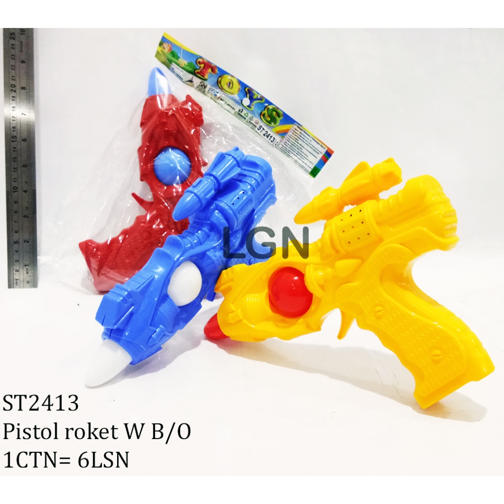 mainan anak edukasi pistol roket warna ukuran sedang menggunakan baterai dan bunyi ST2413
