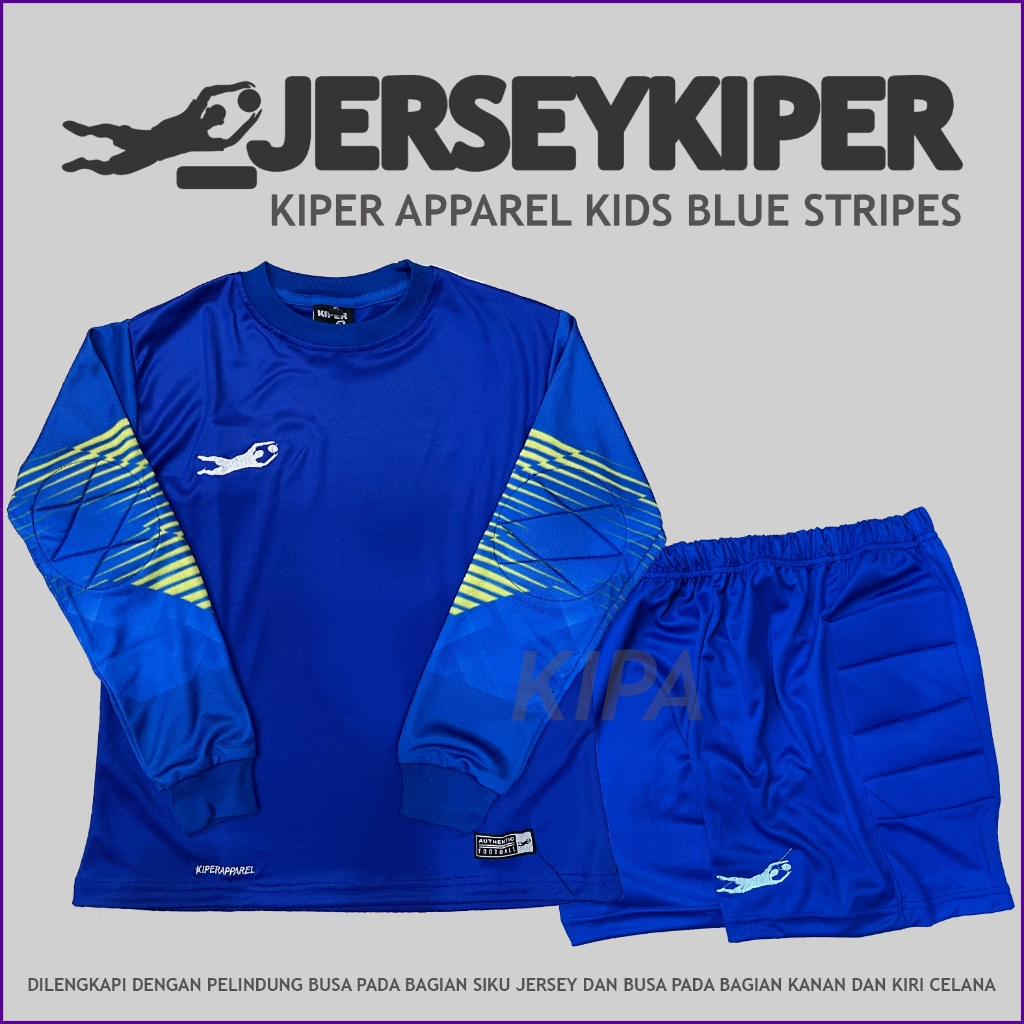 Jersey Kiper Anak / Baju Kiper Apparel Kids Blue Stripes Full Busa SATU STEL