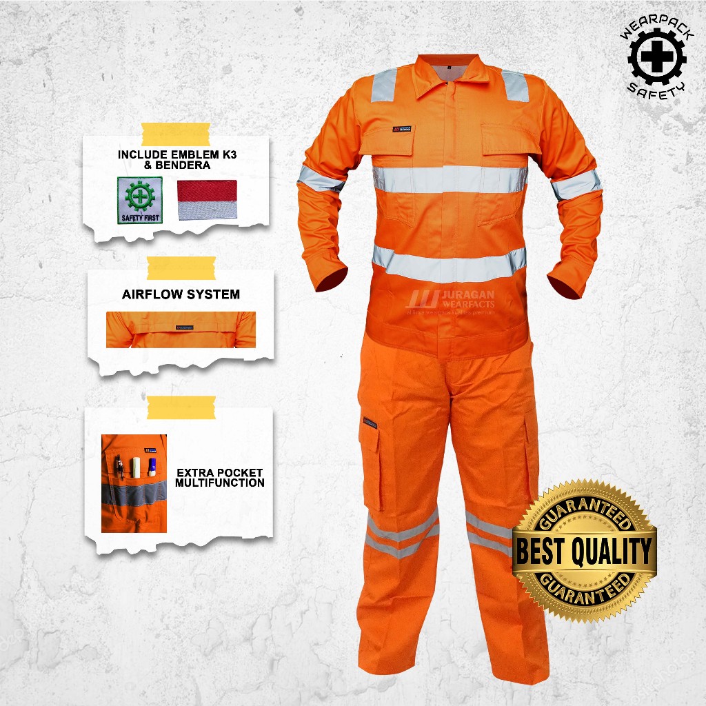 Wearpack Kerja Set / Baju Wearpack Safety Setelan/ Wearpack Safety Baju Celana Orange